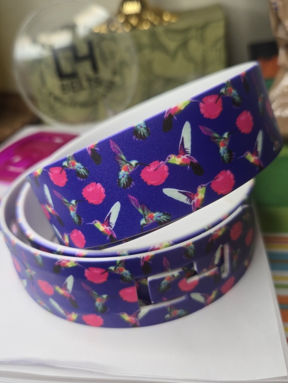 C4 Cut-to-Size Belt - Hummingbird Floral Print & Pink Buckle NEW